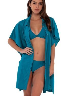 NWT SUNSETS AVALON TEAL SHORE THING TUNIC BEACH POOL COVER UP L /XL